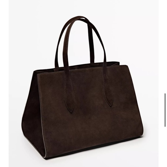 Massimo Dutti Split Suede Leather Maxi Icon Tote Bag in chocolate brown - Picture 2 of 7